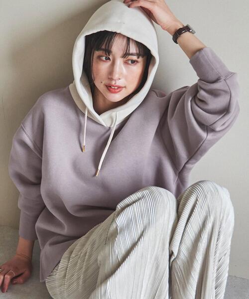 coen（コーエン）の「【WEB限定】CVC裏起毛オーバーサイズフーディパーカー（パーカー・レディース・ケリーグリーン/ライラック/オフホワイト/ブラック/ダークグレー・M/L）」の5枚目の写真