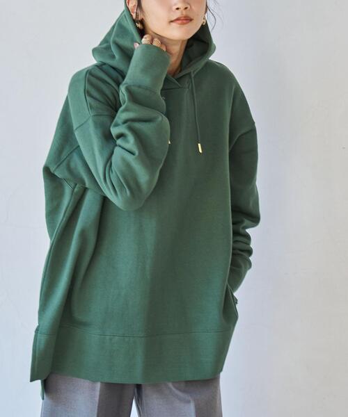 coen（コーエン）の「【WEB限定】CVC裏起毛オーバーサイズフーディパーカー（パーカー・レディース・ケリーグリーン/ライラック/オフホワイト/ブラック/ダークグレー・M/L）」の4枚目の写真