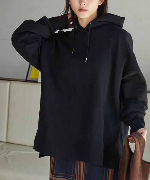 coen（コーエン）の「【WEB限定】CVC裏起毛オーバーサイズフーディパーカー（パーカー・レディース・ケリーグリーン/ライラック/オフホワイト/ブラック/ダークグレー・M/L）」の3枚目の写真