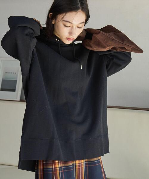 coen（コーエン）の「【WEB限定】CVC裏起毛オーバーサイズフーディパーカー（パーカー・レディース・ケリーグリーン/ライラック/オフホワイト/ブラック/ダークグレー・M/L）」の6枚目の写真