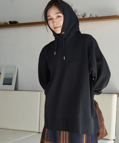 coen（コーエン）の「【WEB限定】CVC裏起毛オーバーサイズフーディパーカー（パーカー・レディース・ケリーグリーン/ライラック/オフホワイト/ブラック/ダークグレー・M/L）」の8枚目の写真