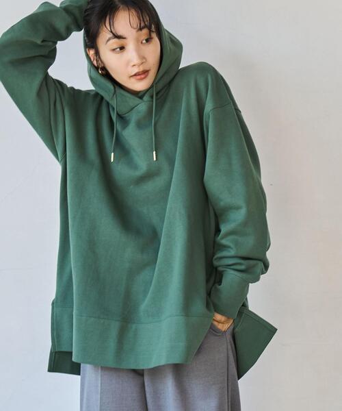 coen（コーエン）の「【WEB限定】CVC裏起毛オーバーサイズフーディパーカー（パーカー・レディース・ケリーグリーン/ライラック/オフホワイト/ブラック/ダークグレー・M/L）」の14枚目の写真