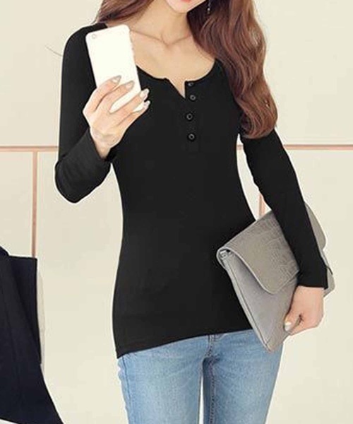 NANEA(ナネア)の「ヘンリーネックロングTシャツ(Tシャツ/カットソー・レディース・ホワイト/ブラック/グレー/ピンク・MEDIUM/LARGE)」の11枚目の写真