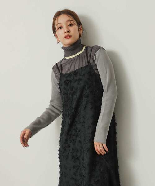 美品 オブリ obli フリンジジャガード Vネック ワンピース 【公式通販】