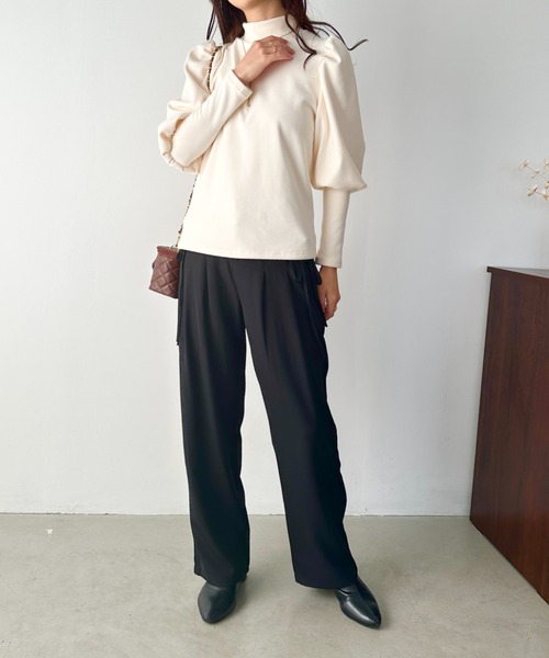 CLEA(クレア)の「モチモチハイネックパフスリーブトップス(Tシャツ/カットソー・レディース・アイボリー/ブラック/ピンク/ベージュ・FREE)」の14枚目の写真