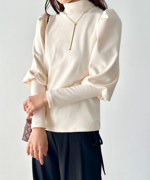 CLEA(クレア)の「モチモチハイネックパフスリーブトップス(Tシャツ/カットソー・レディース・アイボリー/ブラック/ピンク/ベージュ・FREE)」の9枚目の写真