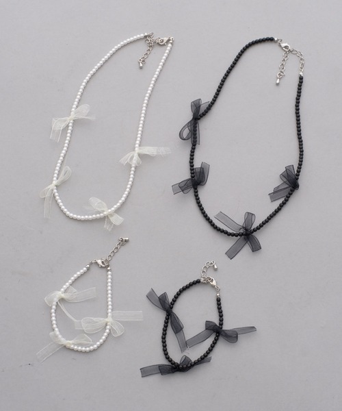 one after another NICE CLAUP（ワンアフターアナザーナイスクラップ）の「【ribbon collection】オーガンリボンブレスレット（ブレスレット・レディース・アイボリー/ブラック・FREE）」の5枚目の写真