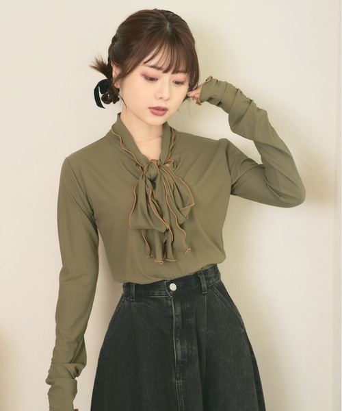 tシャツ 「ZOZO限定」バイカラーリボンカットトップス レディース Olu.（オルドット）の「【nitamago × Olu.】バイカラーリボン