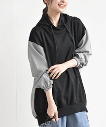 異素材切替スタンドネック裏起毛チュニック