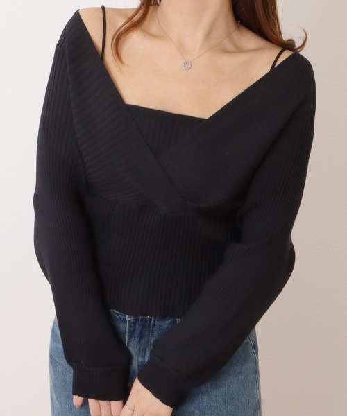 Lace Ladies(レースレディース)の「フェイクレイヤードコンパクトリブニットプルオーバー(ニット/セーター・レディース・ブラック/ブラウン/ベージュ/アイボリー・FREE)」の1枚目の写真