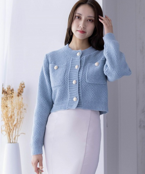 ラスト1点⭐︎ノーソーイングニット　ジョーゼットコンビ　ブルー ベーシックに、永く使える着回しニット〈Nor'Easterly(ノアイース