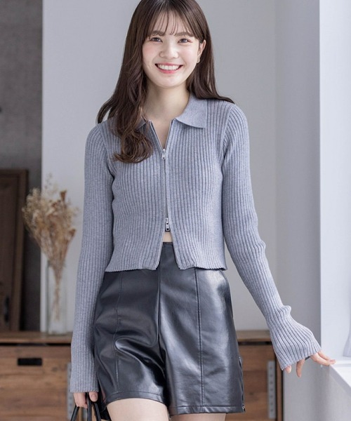 clear（クリア）の「長袖ダブルジップニットトップス [スタイルアップ