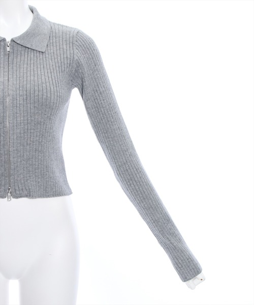 セール】長袖ダブルジップニットトップス [スタイルアップ]（ニット