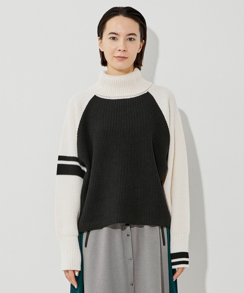 CITY TOKYO（シティトウキョウ）の「バイカラーラグランタートルニットトップス（ニット/セーター・レディース・ブラック/グレー/ベージュ・FREE）」の6枚目の写真