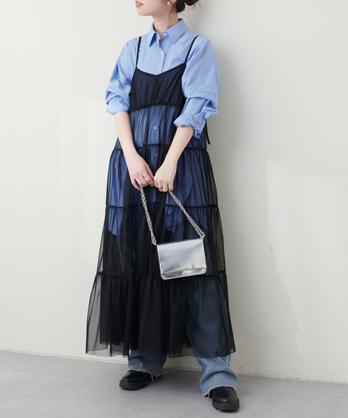 natural couture(ナチュラルクチュール)の「チュールティアードキャミワンピース(ワンピース・レディース・ピンクベージュ/オフホワイト/ブラック・FREE)」の22枚目の写真