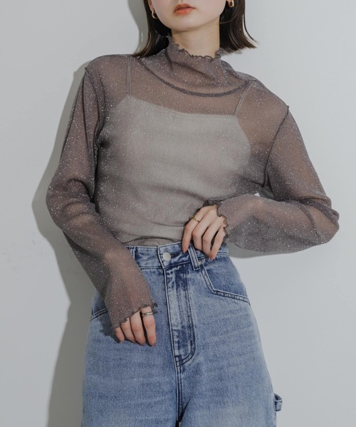 SENSE OF PLACE by URBAN RESEARCH（センスオブプレイスバイアーバンリサーチ）の「ラメシアーハイネックトップ（Tシャツ/カットソー・レディース・チャコールグレー/ライトベージュ/ブルー系その他/ピンク系その他/グレー系その他・ONE）」の22枚目の写真