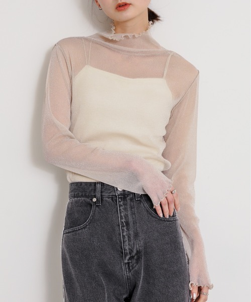 SENSE OF PLACE by URBAN RESEARCH（センスオブプレイスバイアーバンリサーチ）の「ラメシアーハイネックトップ（Tシャツ/カットソー・レディース・チャコールグレー/ライトベージュ/ブルー系その他/ピンク系その他/グレー系その他・ONE）」の3枚目の写真