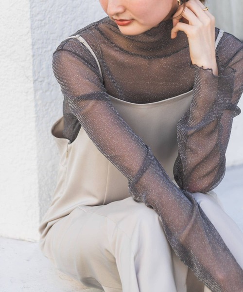 SENSE OF PLACE by URBAN RESEARCH（センスオブプレイスバイアーバンリサーチ）の「ラメシアーハイネックトップ（Tシャツ/カットソー・レディース・チャコールグレー/ライトベージュ/ブルー系その他/ピンク系その他/グレー系その他・ONE）」の2枚目の写真