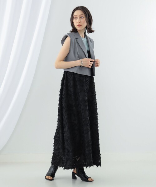 Ray BEAMS（レイビームス）の「Ray BEAMS / ストライプ クロップド ジレ（ベスト・レディース・ネイビー/グレー・0/1）」の4枚目の写真