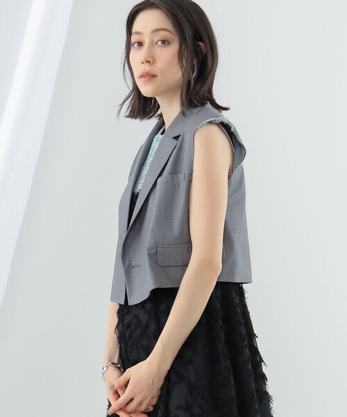 Ray BEAMS（レイビームス）の「Ray BEAMS / ストライプ クロップド ジレ（ベスト・レディース・ネイビー/グレー・0/1）」の6枚目の写真