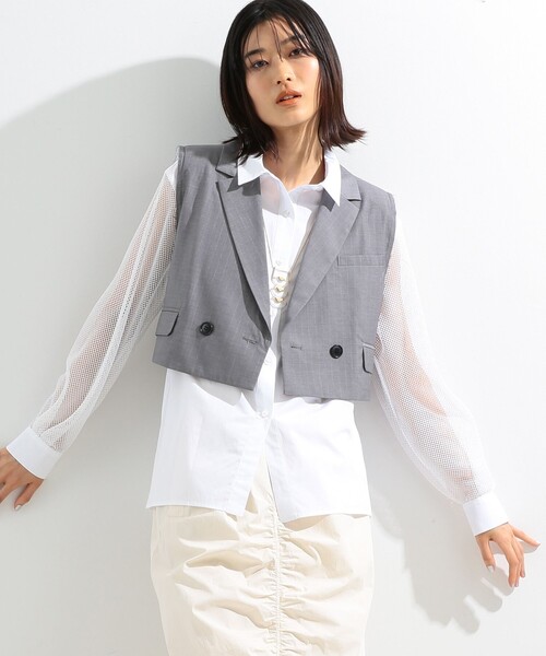 Ray BEAMS（レイビームス）の「Ray BEAMS / ストライプ クロップド ジレ（ベスト・レディース・ネイビー/グレー・0/1）」の12枚目の写真