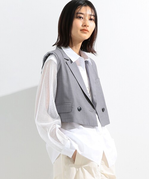 Ray BEAMS（レイビームス）の「Ray BEAMS / ストライプ クロップド ジレ（ベスト・レディース・ネイビー/グレー・0/1）」の13枚目の写真