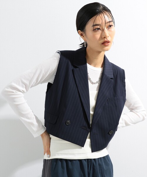 Ray BEAMS（レイビームス）の「Ray BEAMS / ストライプ クロップド ジレ（ベスト・レディース・ネイビー/グレー・0/1）」の17枚目の写真