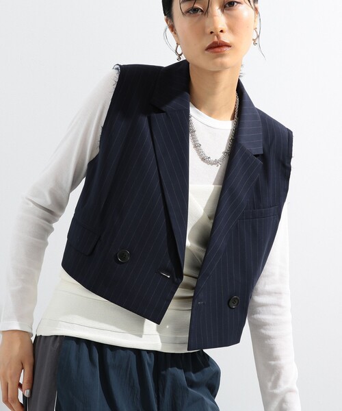 Ray BEAMS ストライプ クロップド ジレ Ray BEAMS（レイビームス）の「Ray BEAMS / ストライプ