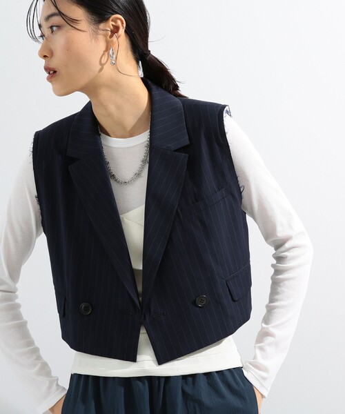 Ray BEAMS（レイビームス）の「Ray BEAMS / ストライプ クロップド ジレ（ベスト・レディース・ネイビー/グレー・0/1）」の19枚目の写真