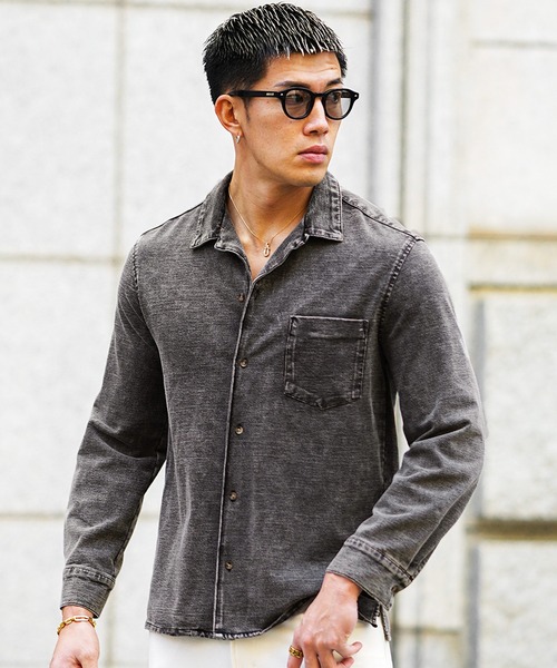 SOMEDIFF（サムディフ）の「【SOMEDIFF】開襟カットデニムシャツ メンズ（シャツ/ブラウス・メンズ・ブラック/ライトブラック/インディゴブルー/ライトブルー・XL/M/L）」の10枚目の写真