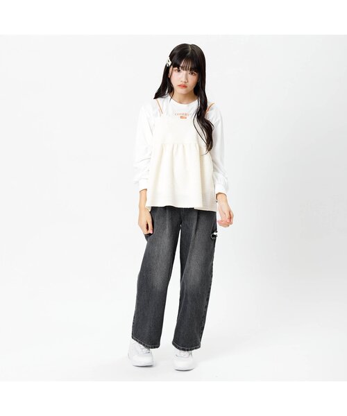 algy(アルジー)の「グランジデニムワイドパンツ(デニムパンツ・キッズ・ブラック/サックスブルー/オフホワイト・XX-SMALL/X-SMALL/MEDIUM/SMALL)」の4枚目の写真