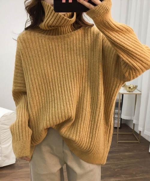 louren タートルニット　ブラウン　フリーサイズ antiqua タートルニット ニット レディース トップス 無地 長袖
