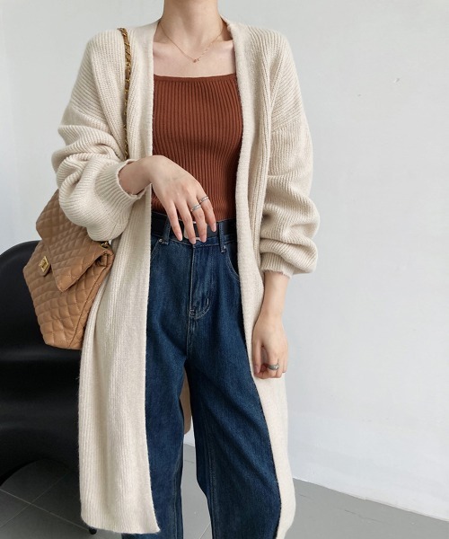 Miniministore（ミニミニストア）の「リブニット カーディガン ロングコート（カーディガン/ボレロ・レディース・ダークグレー/アイボリー/ブラック・FREE）」の2枚目の写真