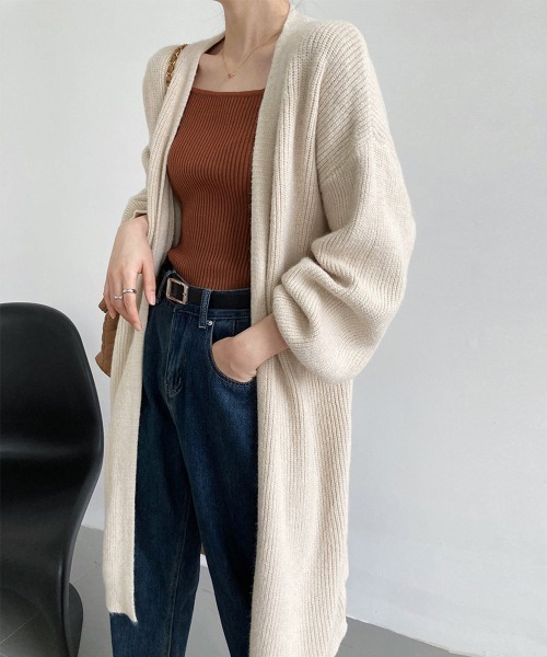 Miniministore（ミニミニストア）の「リブニット カーディガン ロングコート（カーディガン/ボレロ・レディース・ダークグレー/アイボリー/ブラック・FREE）」の21枚目の写真