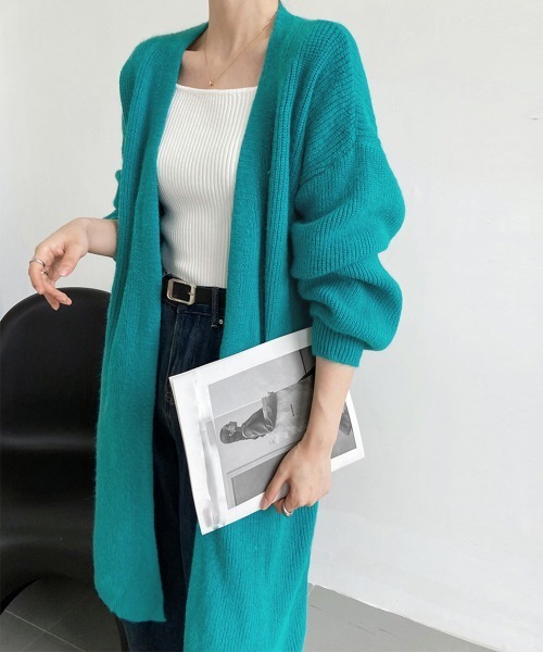 Miniministore（ミニミニストア）の「リブニット カーディガン ロングコート（カーディガン/ボレロ・レディース・ダークグレー/アイボリー/ブラック・FREE）」の11枚目の写真