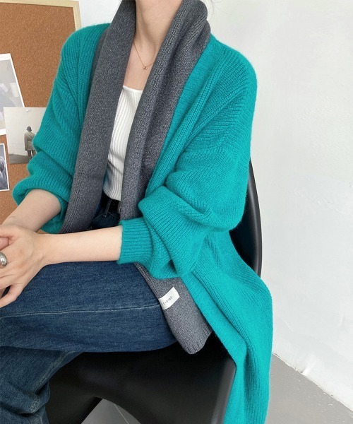 Miniministore（ミニミニストア）の「リブニット カーディガン ロングコート（カーディガン/ボレロ・レディース・ダークグレー/アイボリー/ブラック・FREE）」の9枚目の写真