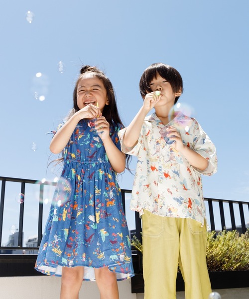 MAKE YOUR DAY(メイクユアデイ)の「地図総柄サンドレス■80~140cm(ワンピース・キッズ・アイボリー/ブルー・130/140/90/100/110/120/80)」の3枚目の写真