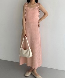 肩リボンカットジャガードキャミワンピース