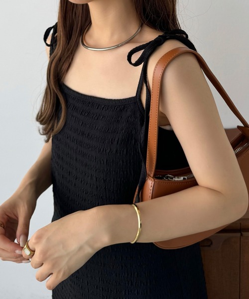 callautia(カラウティア)の「肩リボンカットジャガードキャミワンピース(ワンピース・レディース・ブラック/アイボリー/ピンク・SMALL/MEDIUM/LARGE)」の4枚目の写真
