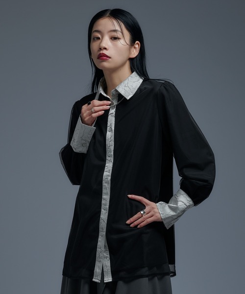 Ellno de Mavie（エルノデメヴィ）の「ジャガードキリカエチュールレイヤードシャツ（シャツ/ブラウス・レディース・オフホワイト/ブラック・FREE）」の2枚目の写真