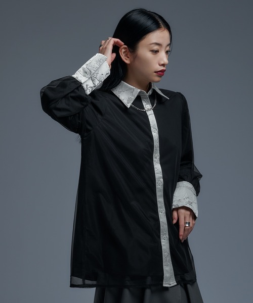 Ellno de Mavie（エルノデメヴィ）の「ジャガードキリカエチュールレイヤードシャツ（シャツ/ブラウス・レディース・オフホワイト/ブラック・FREE）」の3枚目の写真
