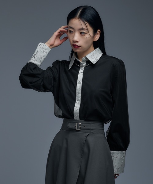 Ellno de Mavie（エルノデメヴィ）の「ジャガードキリカエチュールレイヤードシャツ（シャツ/ブラウス・レディース・オフホワイト/ブラック・FREE）」の4枚目の写真