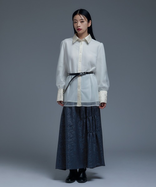 Ellno de Mavie（エルノデメヴィ）の「ジャガードキリカエチュールレイヤードシャツ（シャツ/ブラウス・レディース・オフホワイト/ブラック・FREE）」の10枚目の写真
