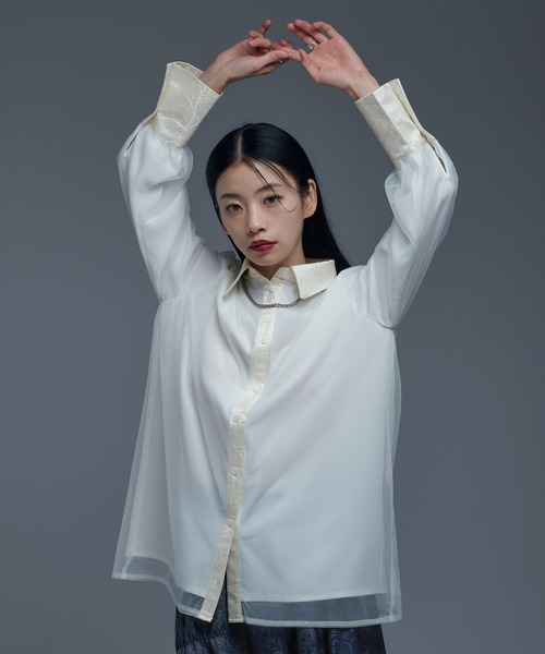 Ellno de Mavie（エルノデメヴィ）の「ジャガードキリカエチュールレイヤードシャツ（シャツ/ブラウス・レディース・オフホワイト/ブラック・FREE）」の6枚目の写真