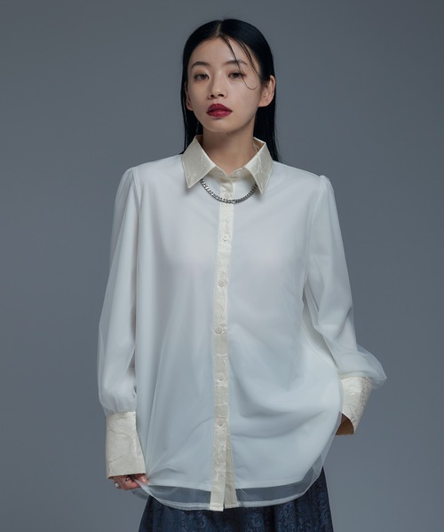 Ellno de Mavie（エルノデメヴィ）の「ジャガードキリカエチュールレイヤードシャツ（シャツ/ブラウス・レディース・オフホワイト/ブラック・FREE）」の7枚目の写真