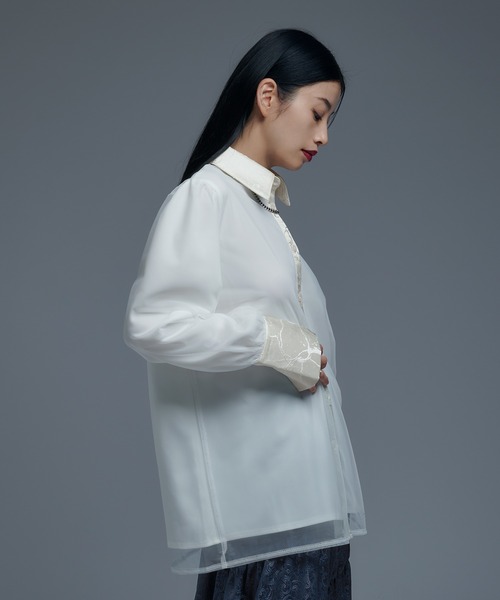 Ellno de Mavie（エルノデメヴィ）の「ジャガードキリカエチュールレイヤードシャツ（シャツ/ブラウス・レディース・オフホワイト/ブラック・FREE）」の8枚目の写真