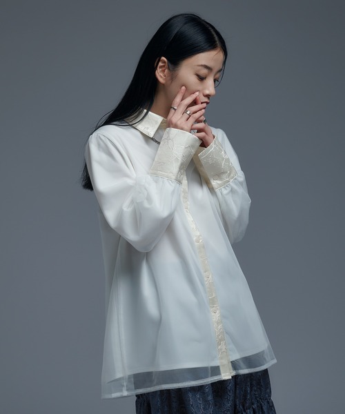 Ellno de Mavie（エルノデメヴィ）の「ジャガードキリカエチュールレイヤードシャツ（シャツ/ブラウス・レディース・オフホワイト/ブラック・FREE）」の16枚目の写真