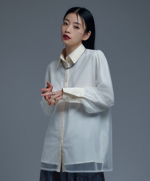 Ellno de Mavie（エルノデメヴィ）の「ジャガードキリカエチュールレイヤードシャツ（シャツ/ブラウス・レディース・オフホワイト/ブラック・FREE）」の15枚目の写真