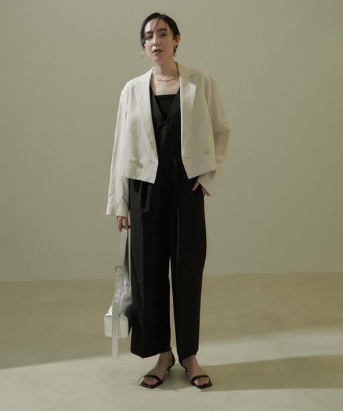 SALON adam et rope'（サロン アダム エ ロペ）の「【雑誌掲載】【WEB限定】Vネックオールインワン【洗える】（つなぎ/オールインワン・レディース・ブラック/ベージュ系その他・M/S）」の3枚目の写真