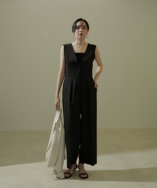 美品 ROPE' リネンコンビネゾン オールインワン Vネック ワイド ブラウン anuke SALE50%OFF アンヌーク 2025SpringSummer ワンピース